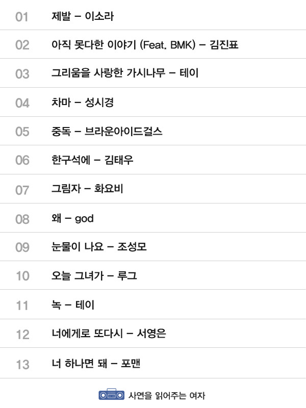 이별 후에 들으면 큰일 나는 노래 156곡 | 인스티즈